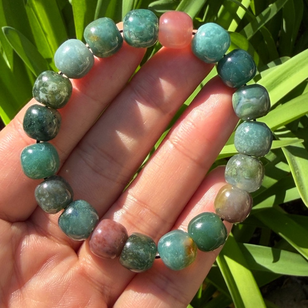10mm‎ 6 inches stretchable barrel shape ocean jasper bracelet 0390